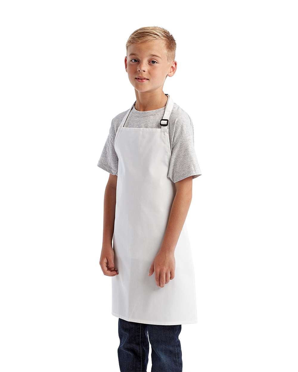 Youth Recycled Apron - OnModelSide - B393A1000 - White