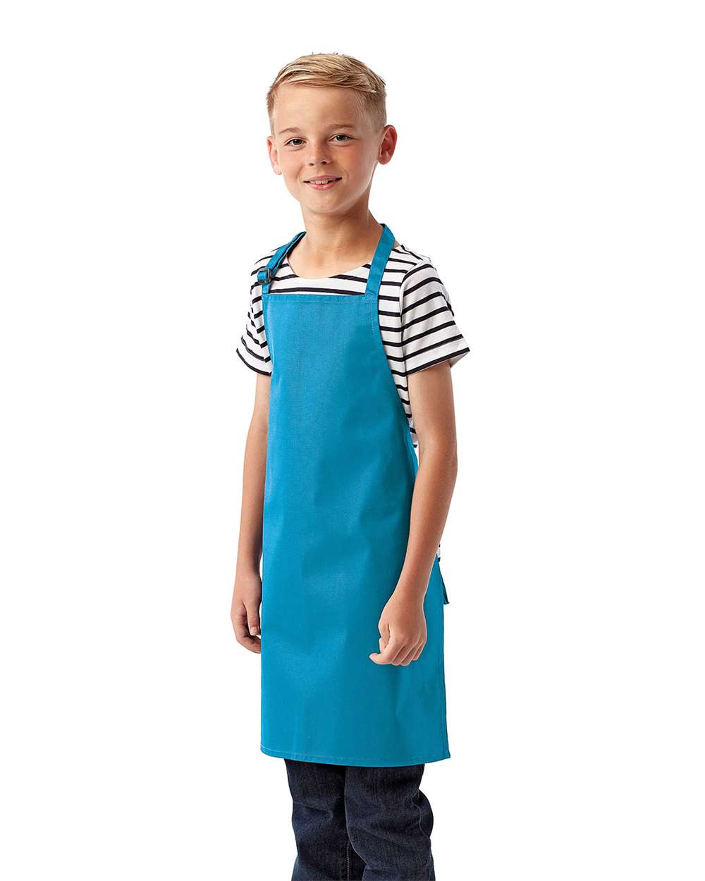 Youth Recycled Apron - OnModelSide - B393A1100 - Turquoise