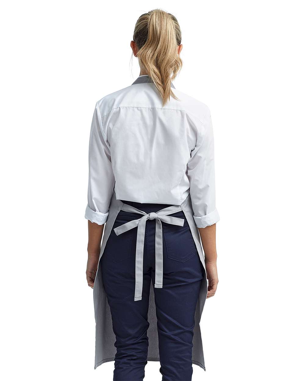 Organic Cotton Bib Apron - OnModelBack - B378A1020 - Silver