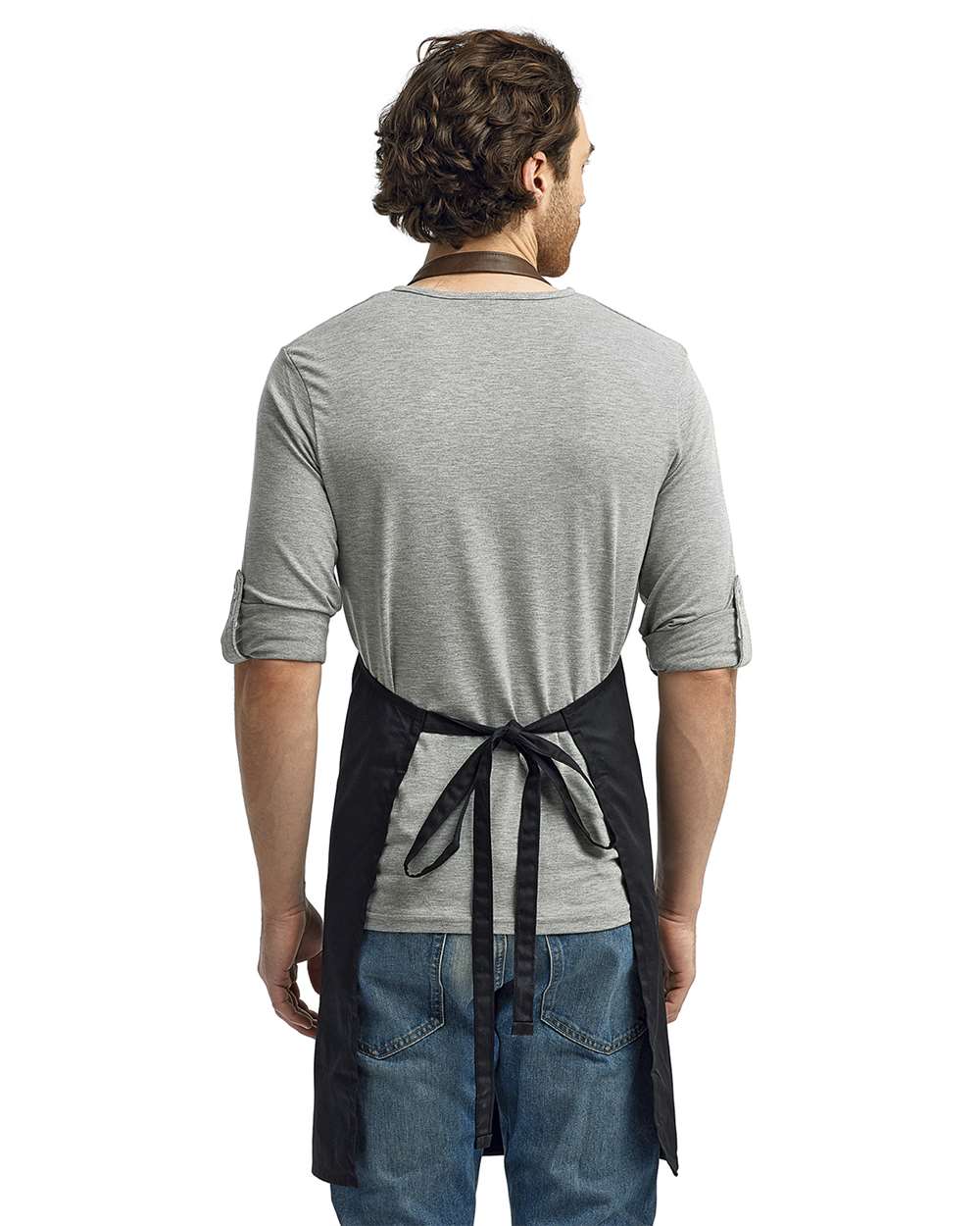 Espresso Bib Apron with Pocket - OnModelBack - B381A1100 - Black/ Brown