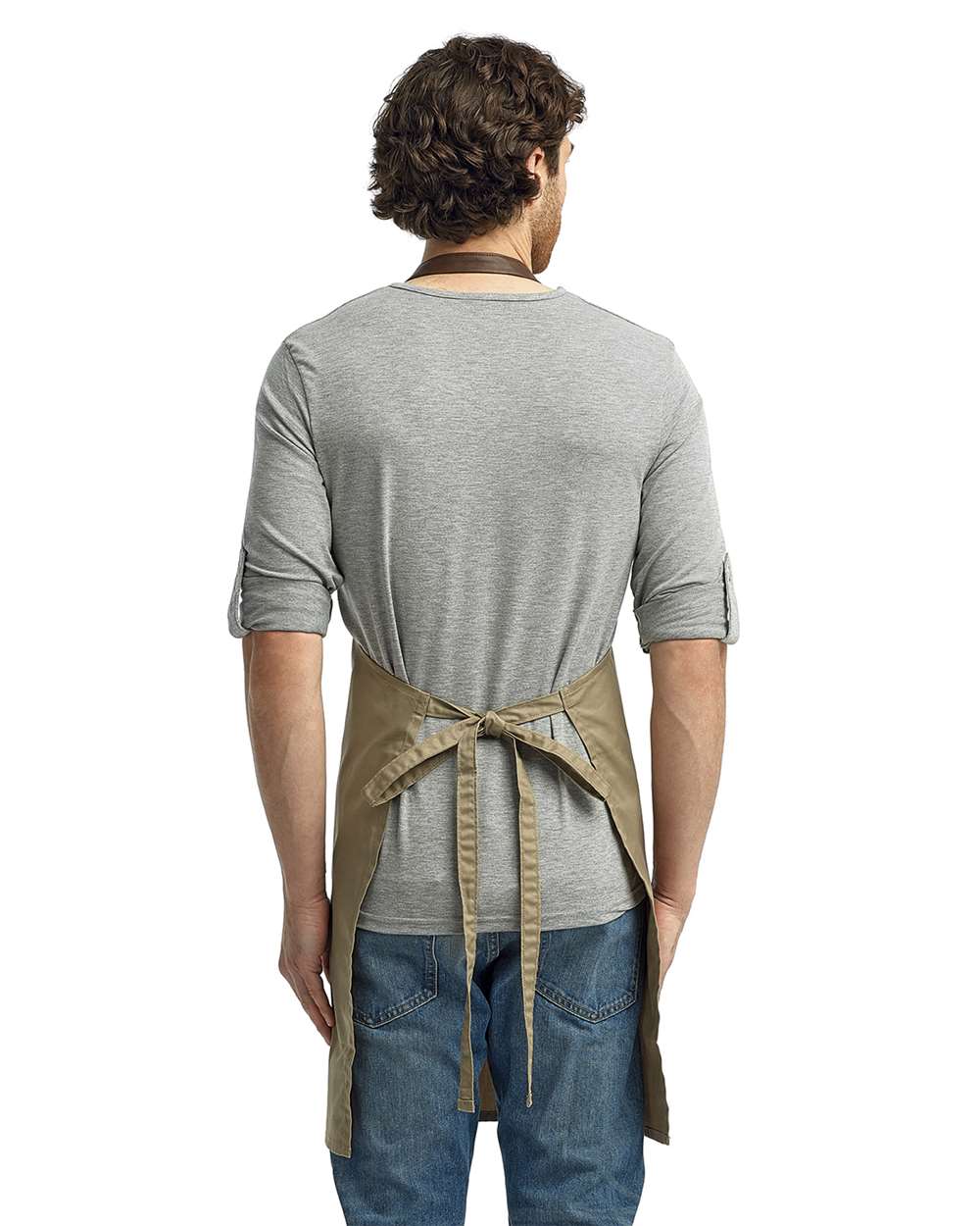 Espresso Bib Apron with Pocket - OnModelBack - B381A1240 - Khaki/ Brown