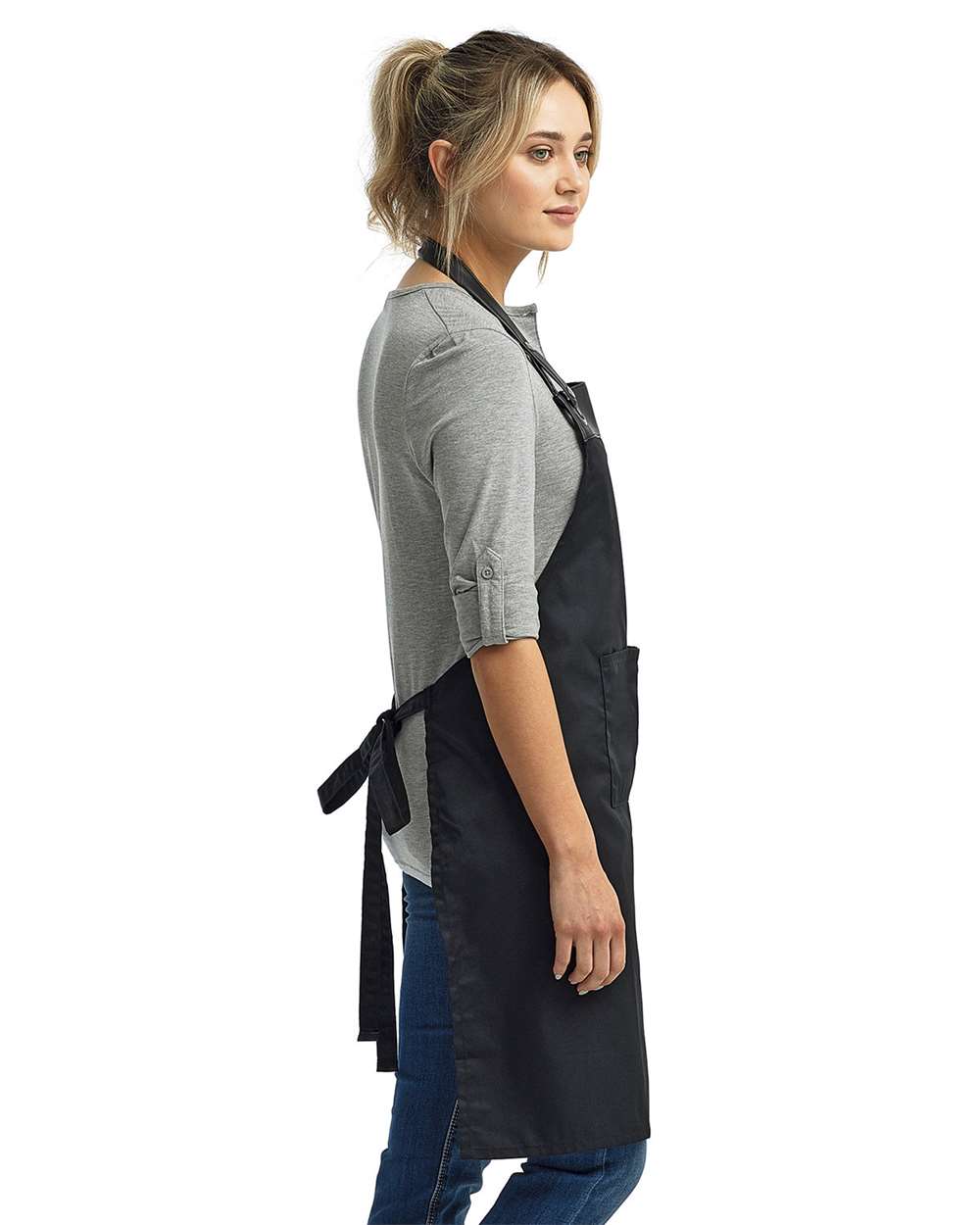 Espresso Bib Apron with Pocket - OnModelSide - B381A1500 - Black/ Black