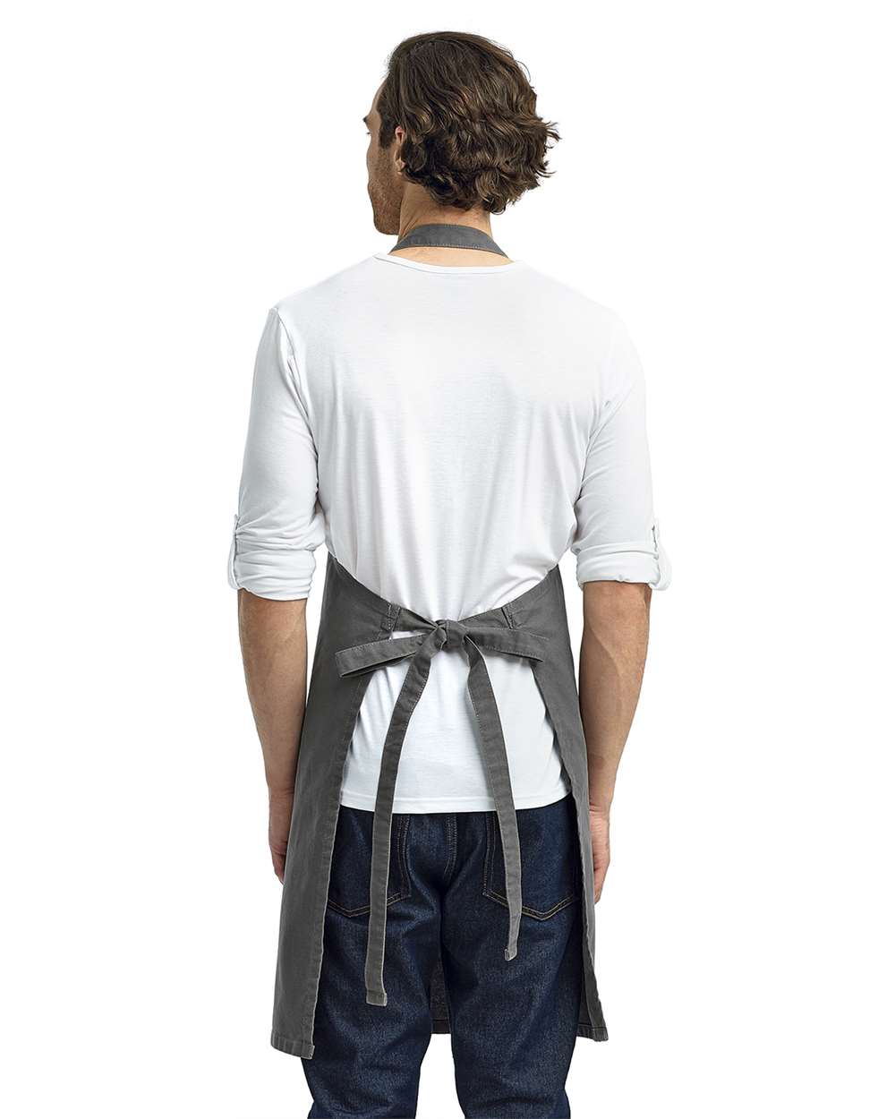 Calibre Heavy Canvas Bib Apron - OnModelBack - B387A1590 - Dark Grey