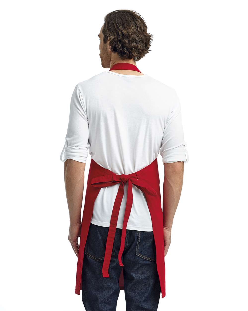Calibre Heavy Canvas Bib Apron - OnModelBack - B387A1700 - Red