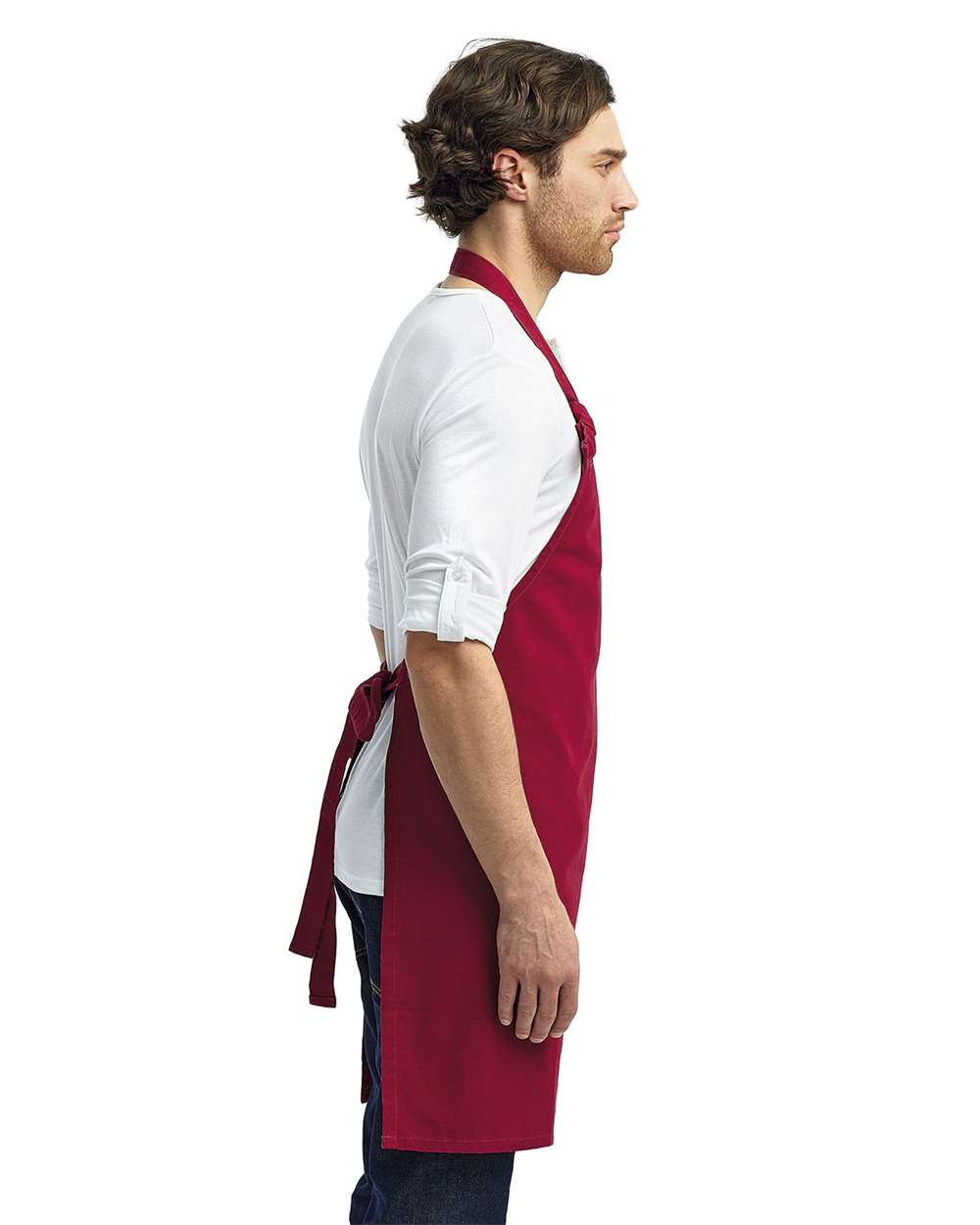 Calibre Heavy Canvas Bib Apron - OnModelSide - B387A1530 - Burgundy