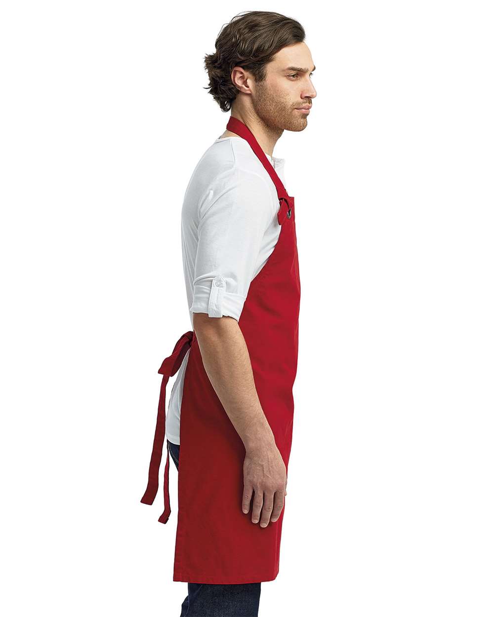 Calibre Heavy Canvas Bib Apron - OnModelSide - B387A1700 - Red