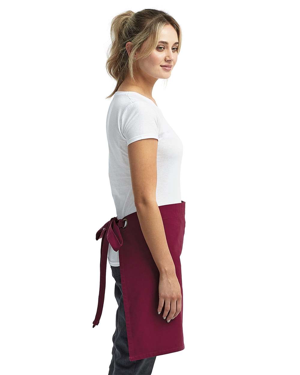 Calibre Heavy Canvas Waist Apron - OnModelSide - B388A1530 - Burgundy