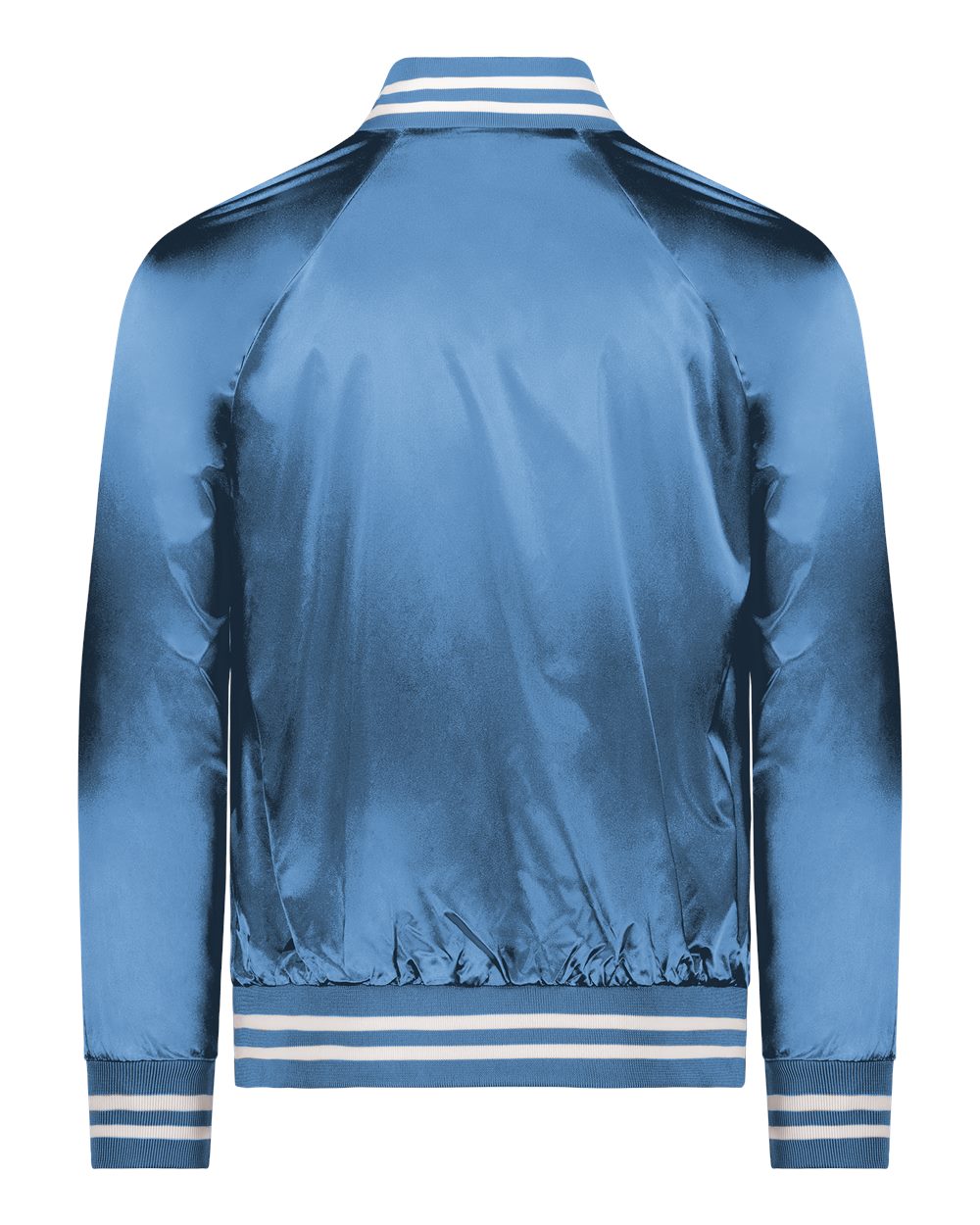 Unisex Satin Baseball Jacket Striped Trim - Back - B37034252 - Columbia Blue/ White