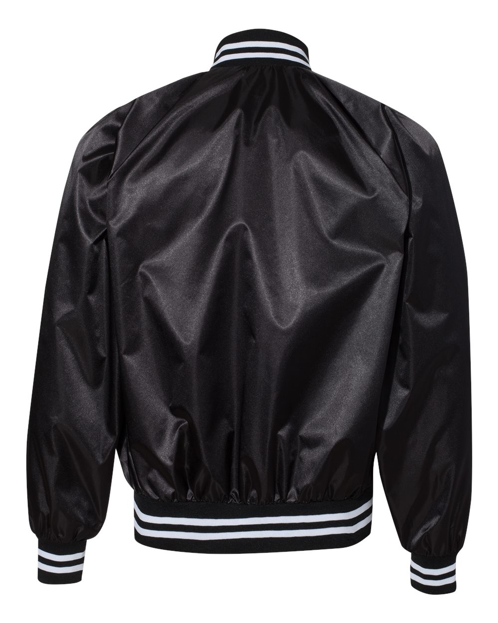 Unisex Satin Baseball Jacket Striped Trim - Back - B37034502 - Black/ White