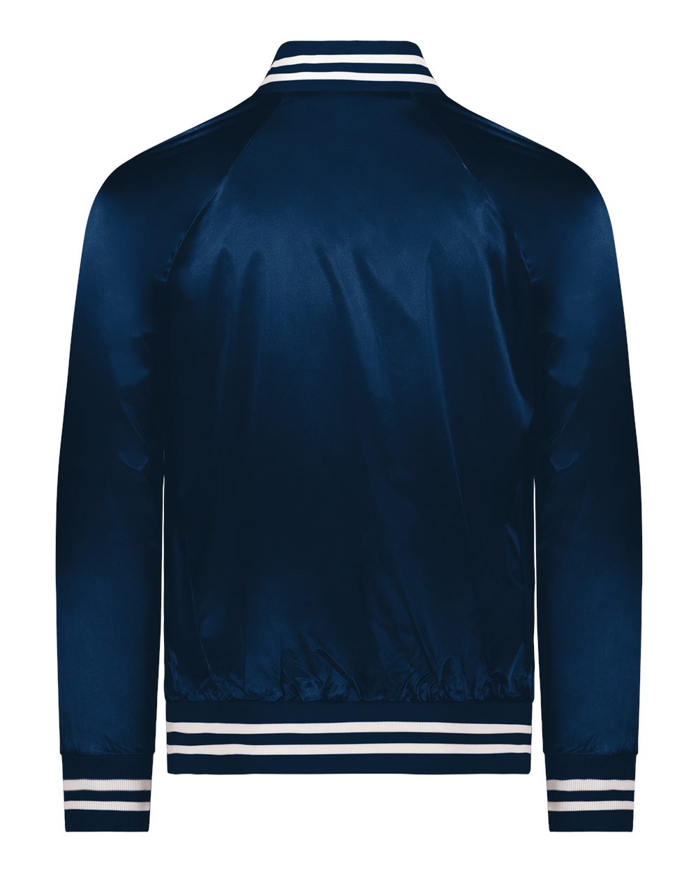 Unisex Satin Baseball Jacket Striped Trim - Back - B37034652 - Navy/ White