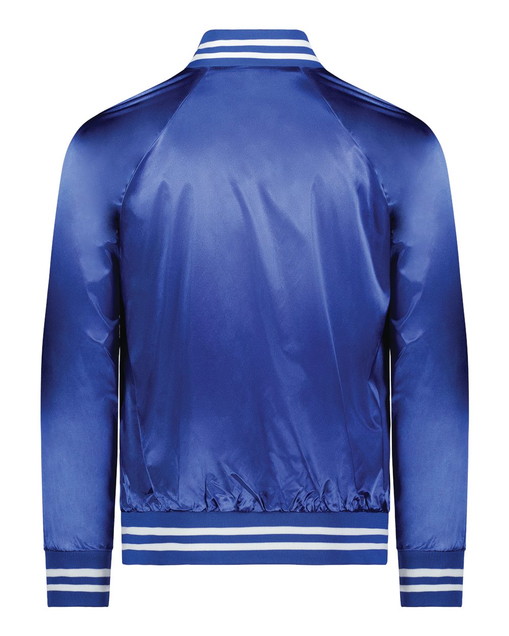 Unisex Satin Baseball Jacket Striped Trim - Back - B37034752 - Royal/ White