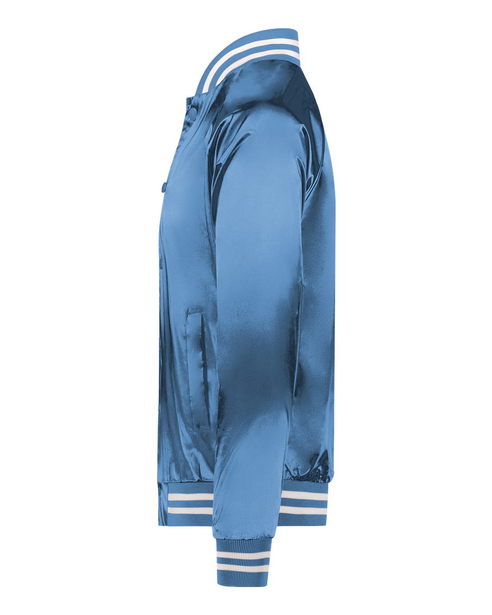 Unisex Satin Baseball Jacket Striped Trim - DirectSide - B37034252 - Columbia Blue/ White