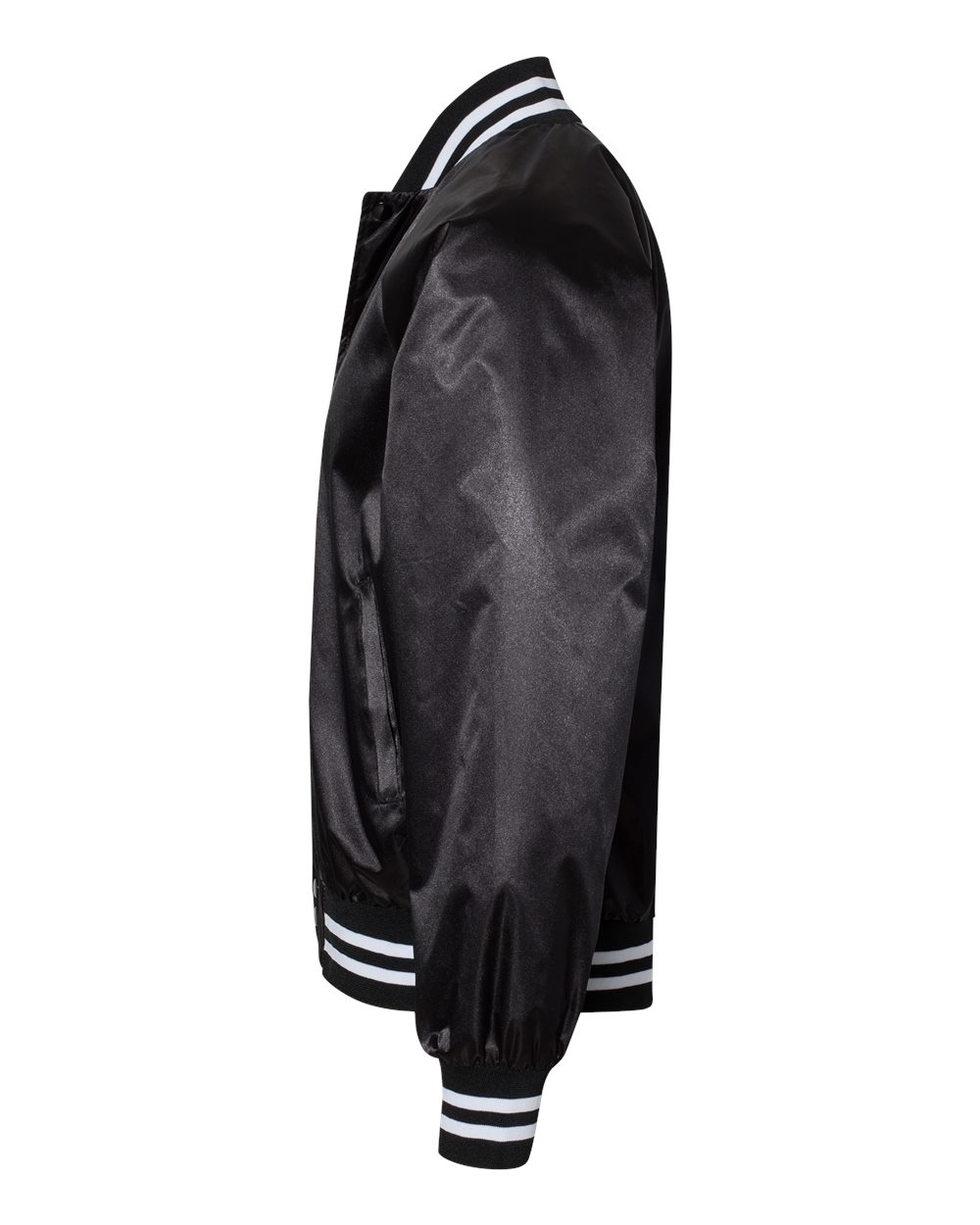Unisex Satin Baseball Jacket Striped Trim - DirectSide - B37034502 - Black/ White