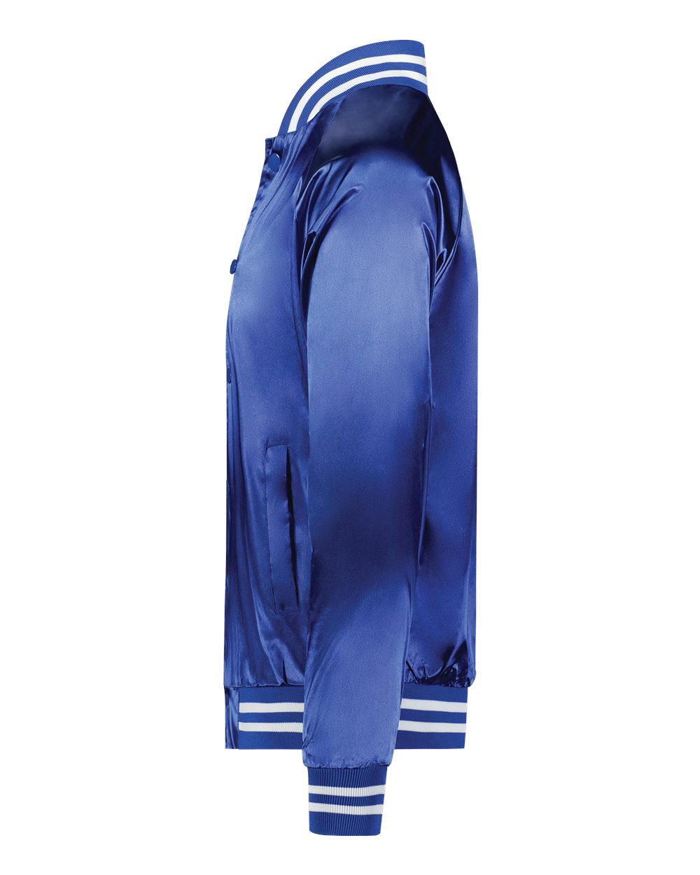 Unisex Satin Baseball Jacket Striped Trim - DirectSide - B37034752 - Royal/ White
