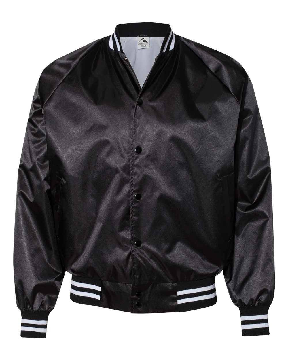 Unisex Satin Baseball Jacket Striped Trim - Front - B37034502 - Black/ White