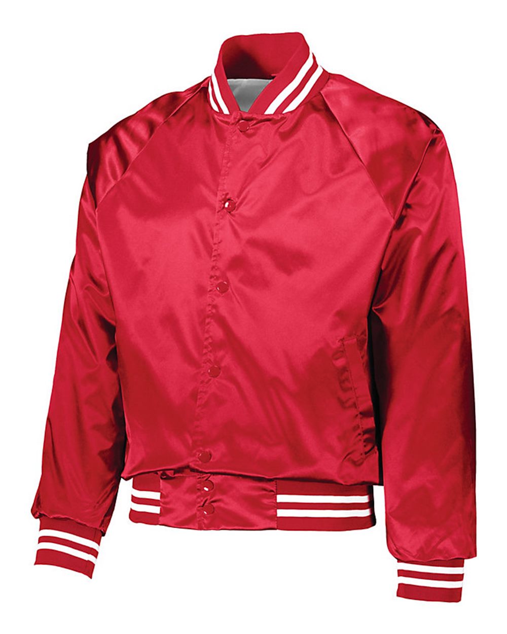 Unisex Satin Baseball Jacket Striped Trim - Side - B37034702 - Red/ White