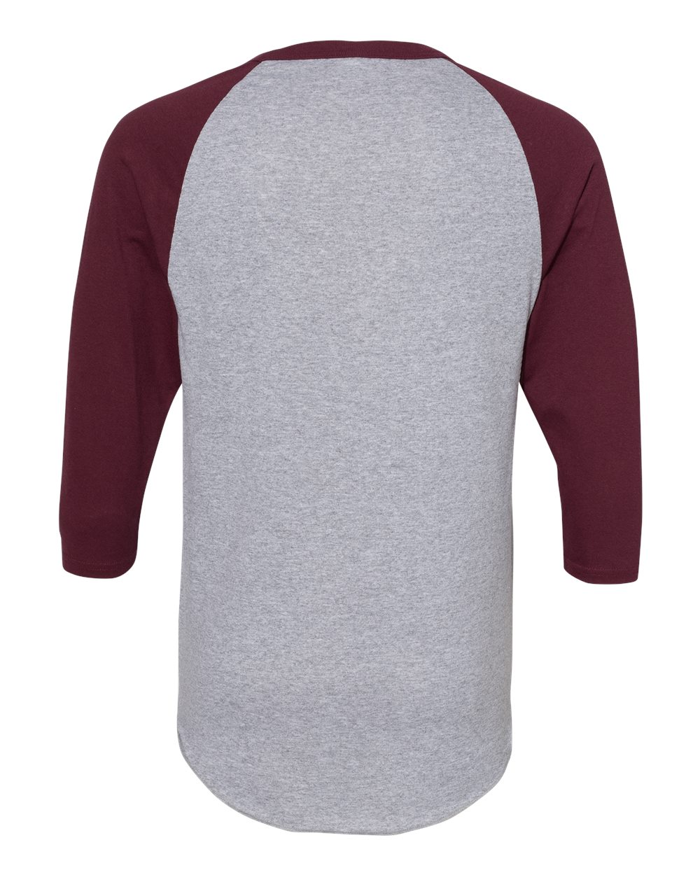 Unisex Three-Quarter Raglan Sleeve Baseball Jersey - Back - B59034543 - Athletic Heather/ Maroon