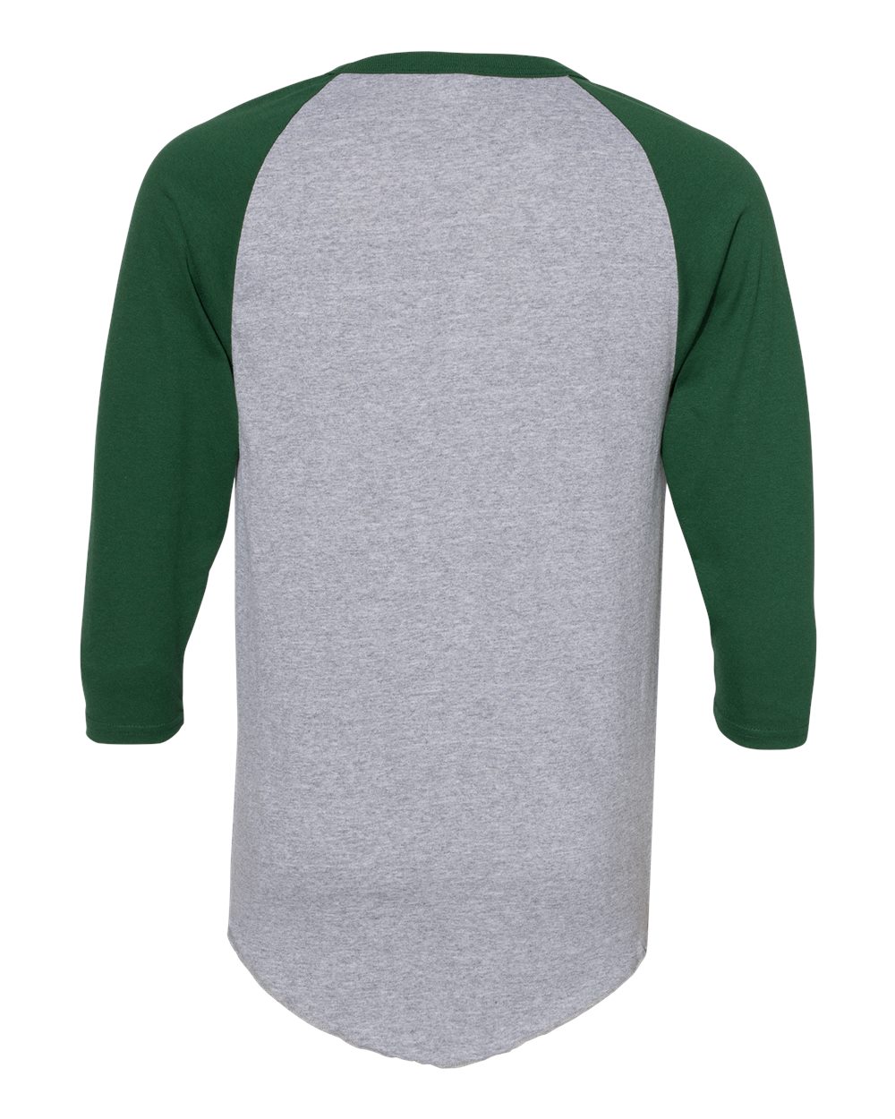 Unisex Three-Quarter Raglan Sleeve Baseball Jersey - Back - B59034563 - Athletic Heather/ Dark Green