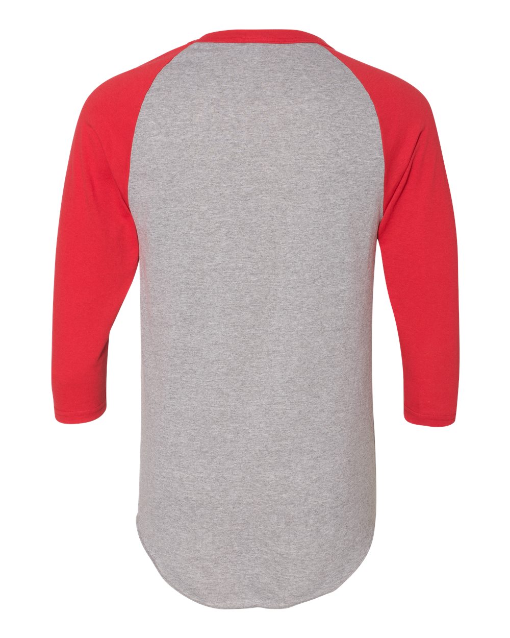 Unisex Three-Quarter Raglan Sleeve Baseball Jersey - Back - B59034713 - Athletic Heather/ Red