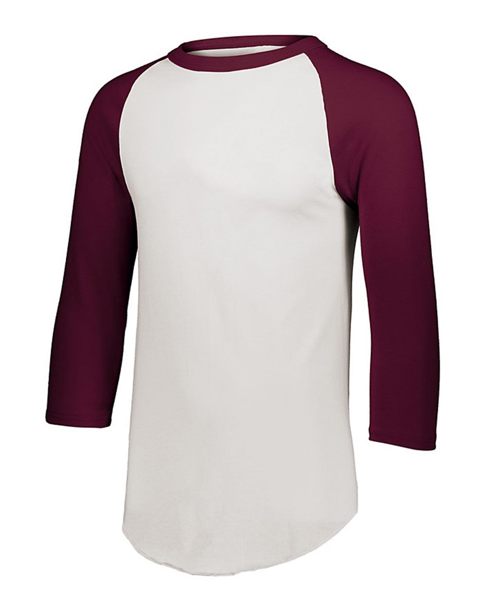 Unisex Three-Quarter Raglan Sleeve Baseball Jersey - Front - B59034103 - White/ Maroon
