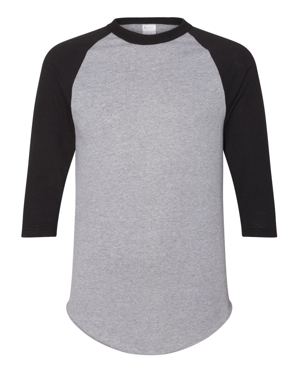 Unisex Three-Quarter Raglan Sleeve Baseball Jersey - Front - B59034513 - Athletic Heather/ Black