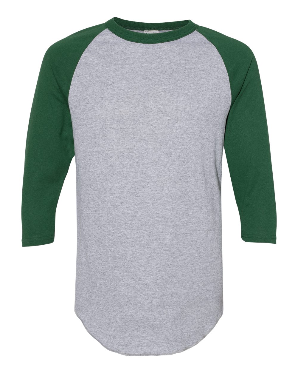 Unisex Three-Quarter Raglan Sleeve Baseball Jersey - Front - B59034563 - Athletic Heather/ Dark Green