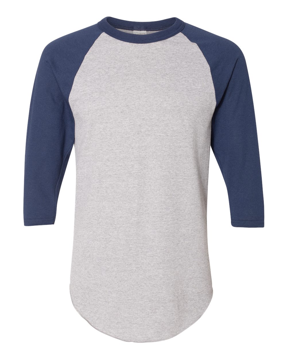 Unisex Three-Quarter Raglan Sleeve Baseball Jersey - Front - B59034583 - Athletic Heather/ Navy