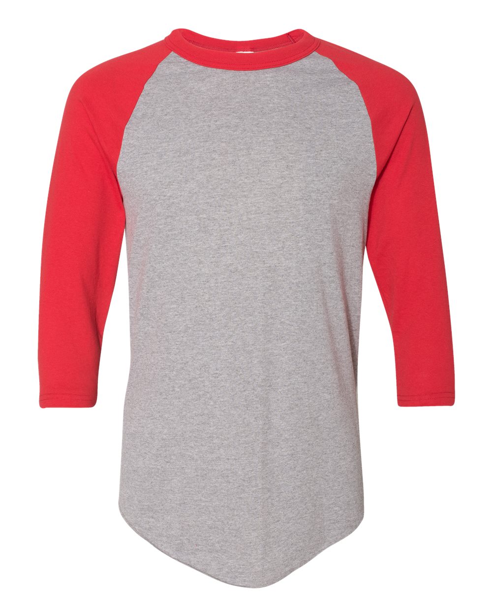 Unisex Three-Quarter Raglan Sleeve Baseball Jersey - Front - B59034713 - Athletic Heather/ Red