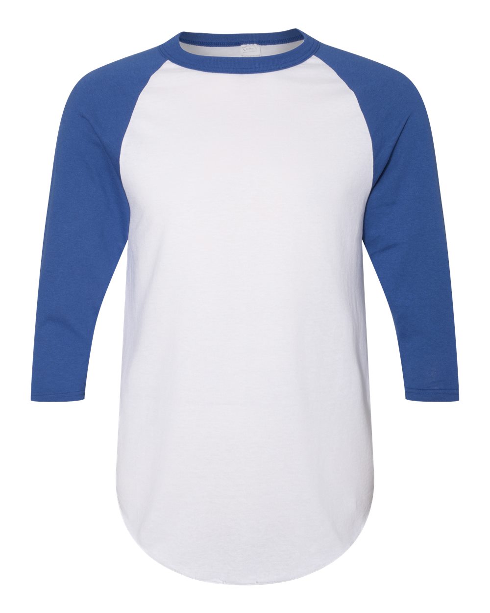 Unisex Three-Quarter Raglan Sleeve Baseball Jersey - Front - B59034753 - White/ Royal