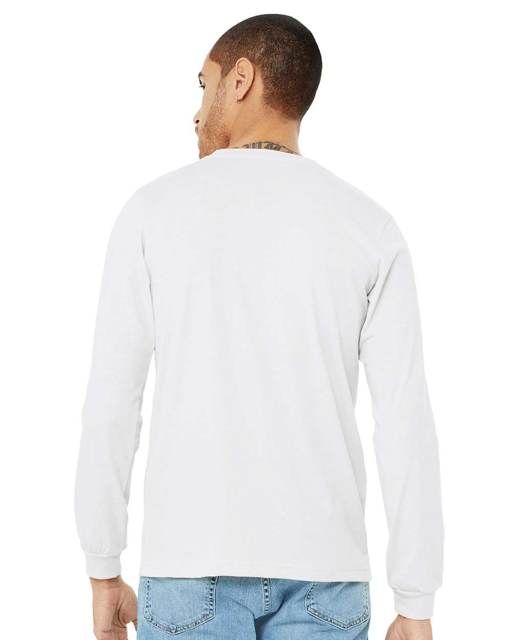 Heather CVC Long Sleeve Tee - OnModelBack - B02906012 - Solid White Blend
