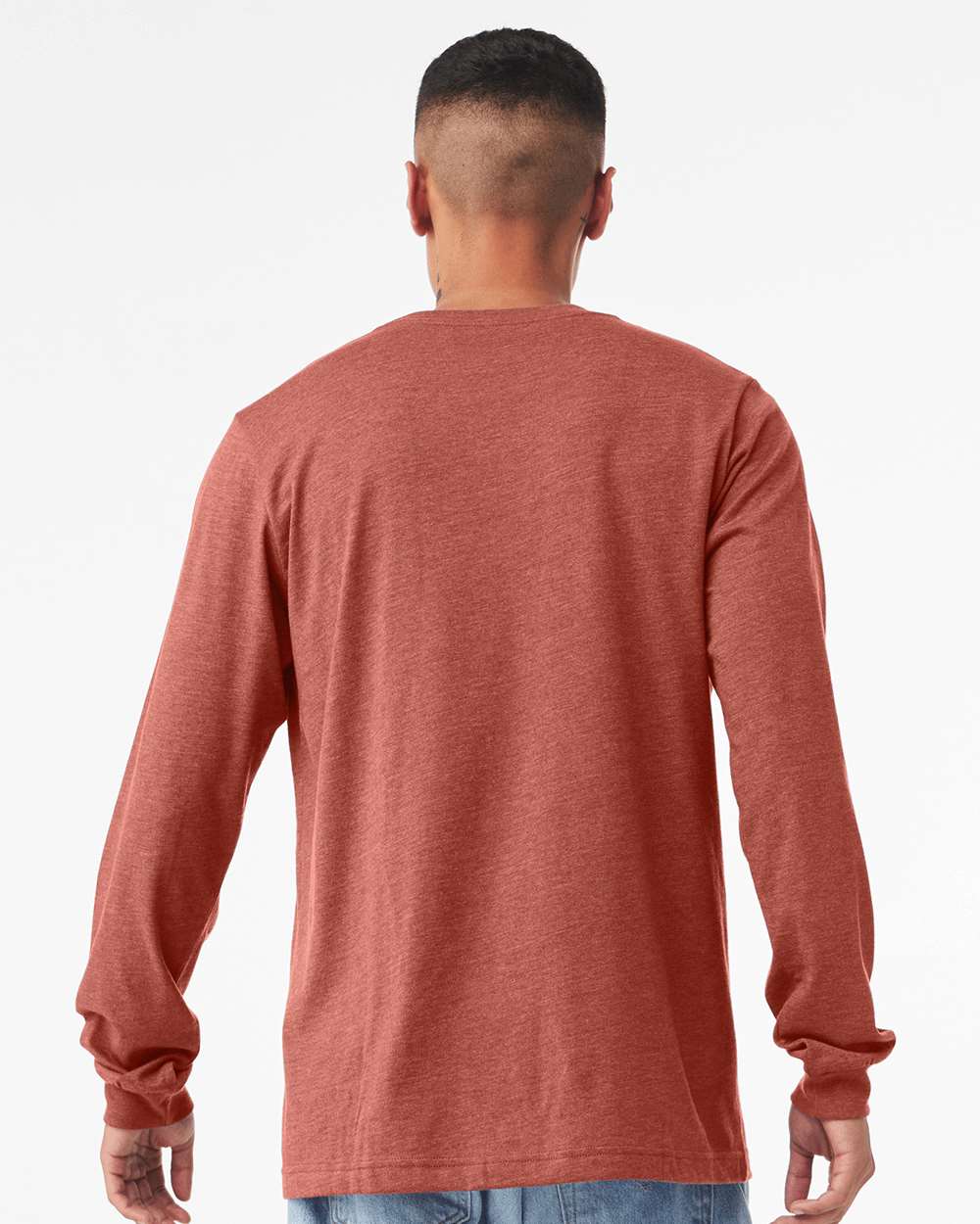 Heather CVC Long Sleeve Tee - OnModelBack - B02906032 - Heather Clay
