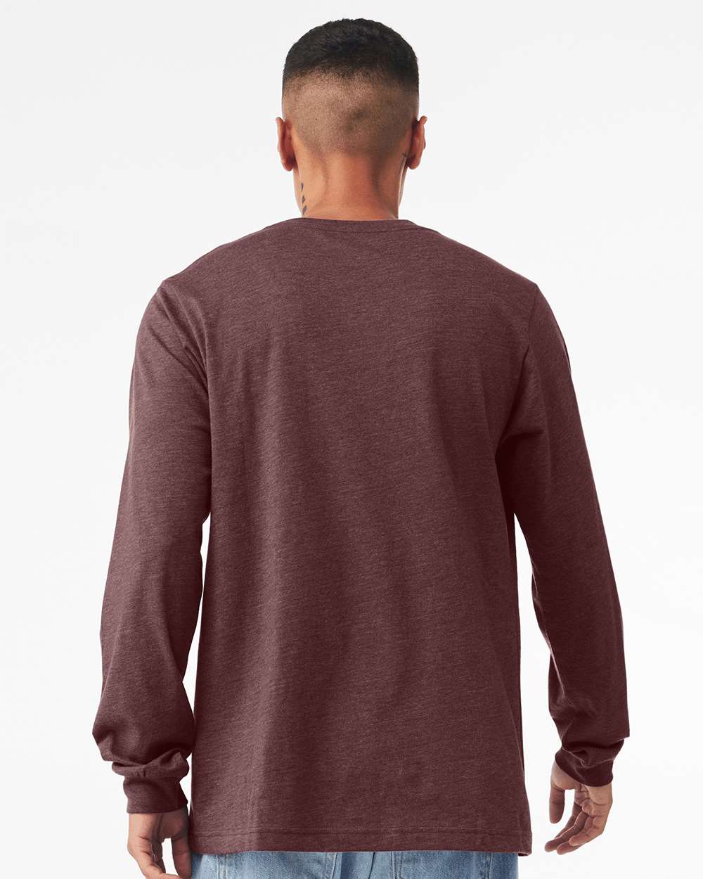 Heather CVC Long Sleeve Tee - OnModelBack - B02906052 - Heather Maroon