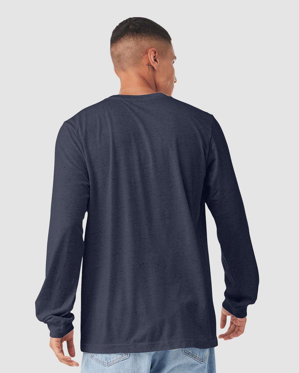Heather CVC Long Sleeve Tee - OnModelBack - B02906062 - Heather Midnight Navy