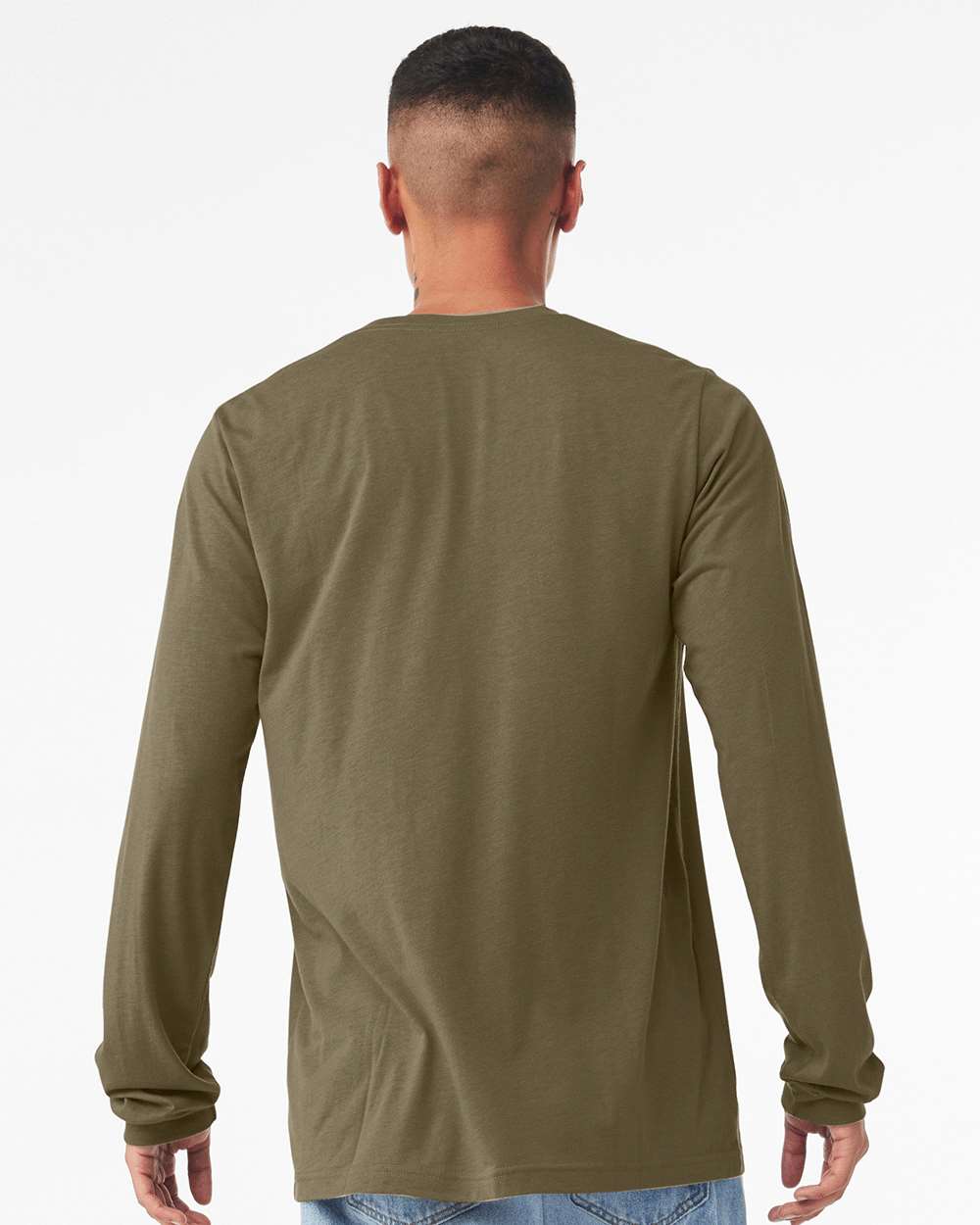 Heather CVC Long Sleeve Tee - OnModelBack - B02906082 - Heather Olive