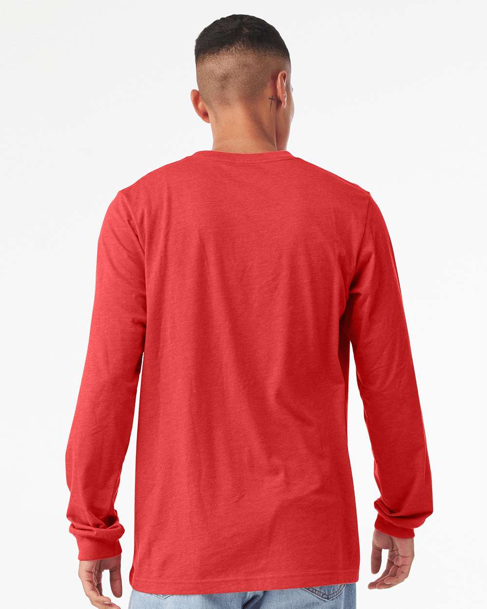 Heather CVC Long Sleeve Tee - OnModelBack - B02906122 - Heather Red