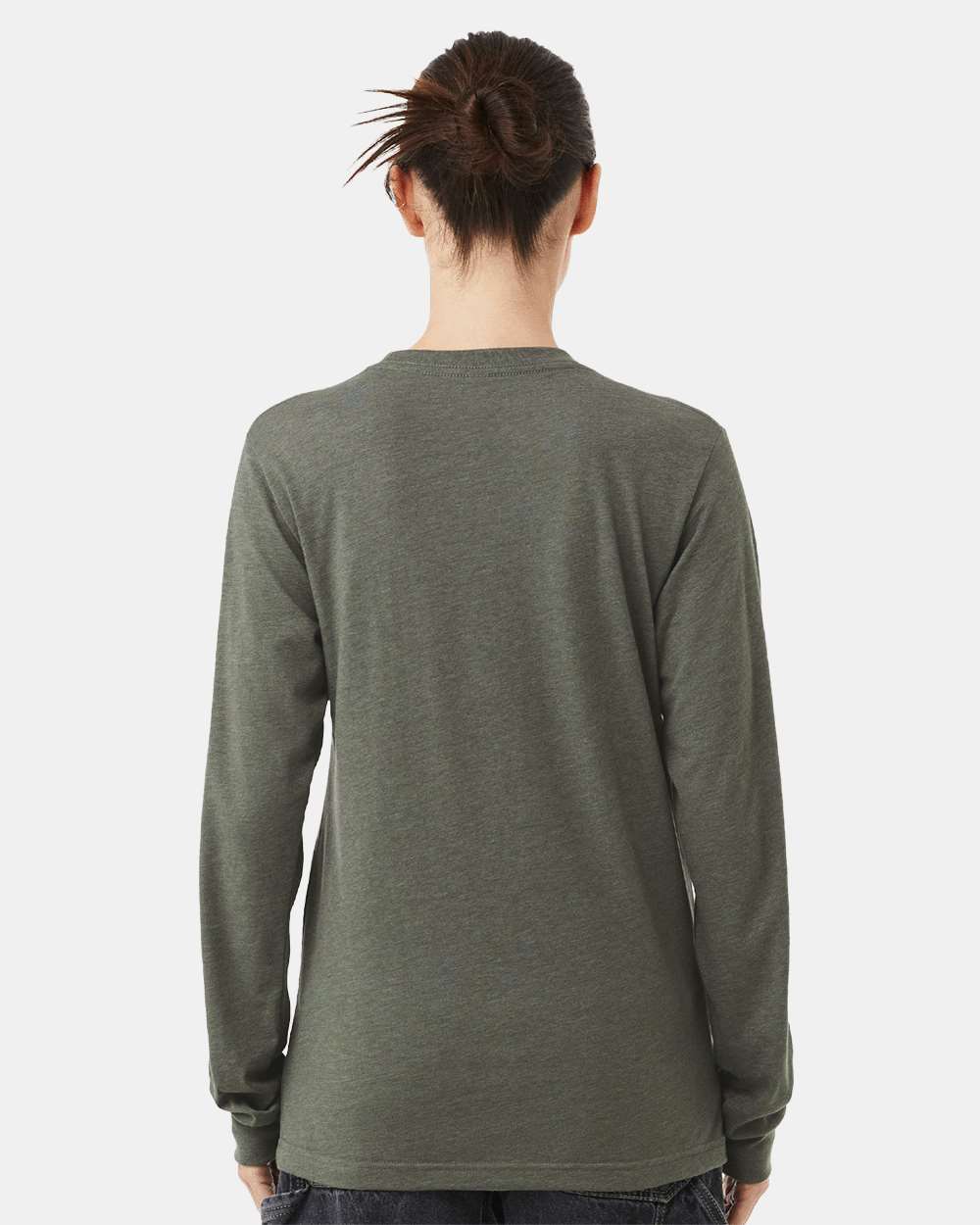 Heather CVC Long Sleeve Tee - OnModelBack - B02906152 - Heather Military Green