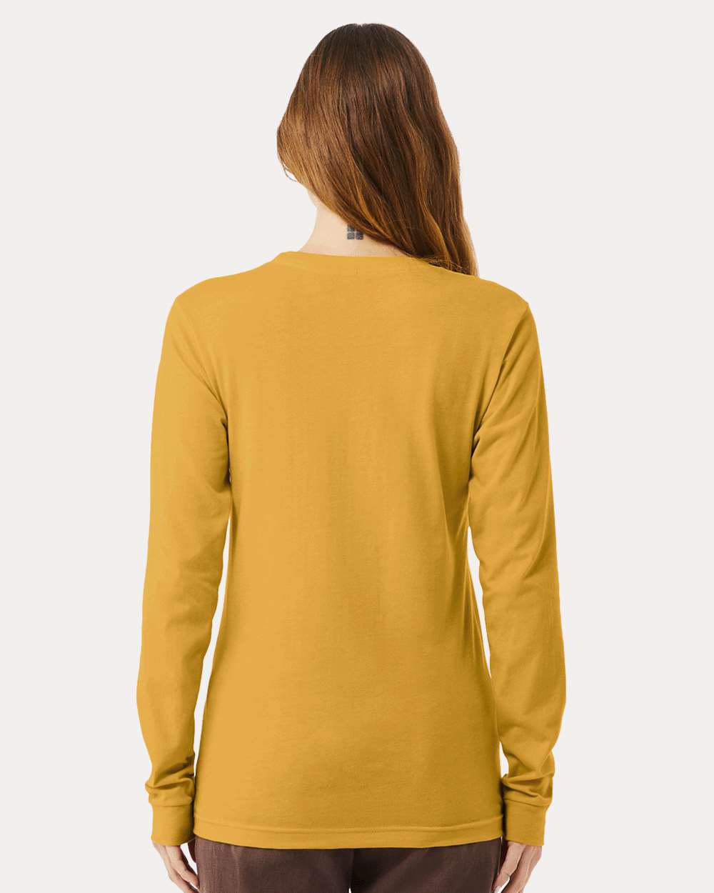 Heather CVC Long Sleeve Tee - OnModelBack - B02906162 - Heather Mustard
