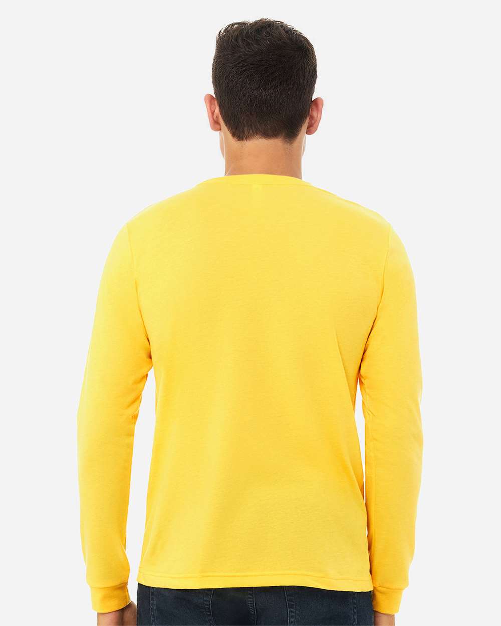 Heather CVC Long Sleeve Tee - OnModelBack - B02906422 - Heather Yellow Gold