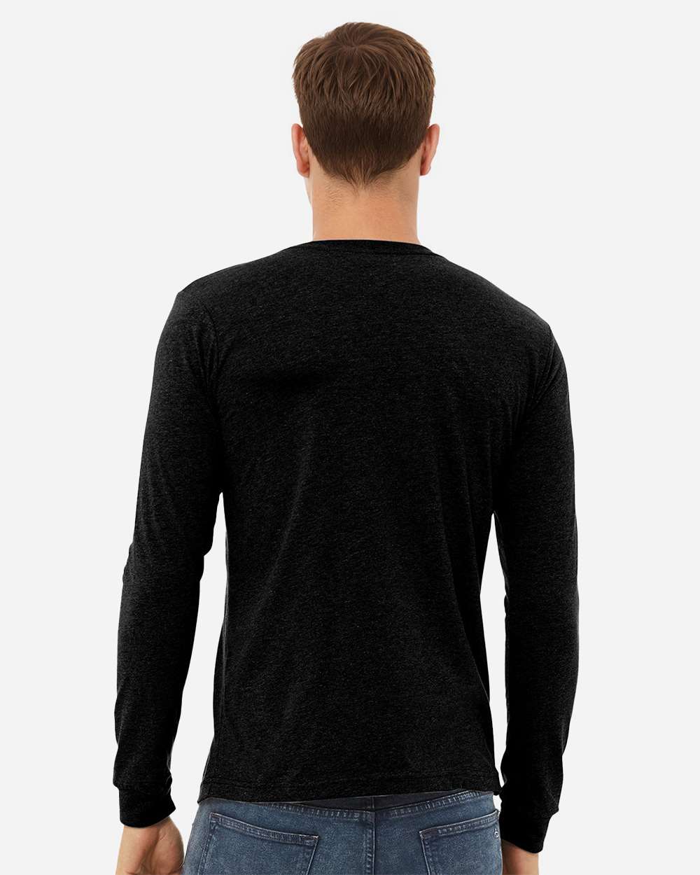 Heather CVC Long Sleeve Tee - OnModelBack - B02906512 - Solid Black Blend