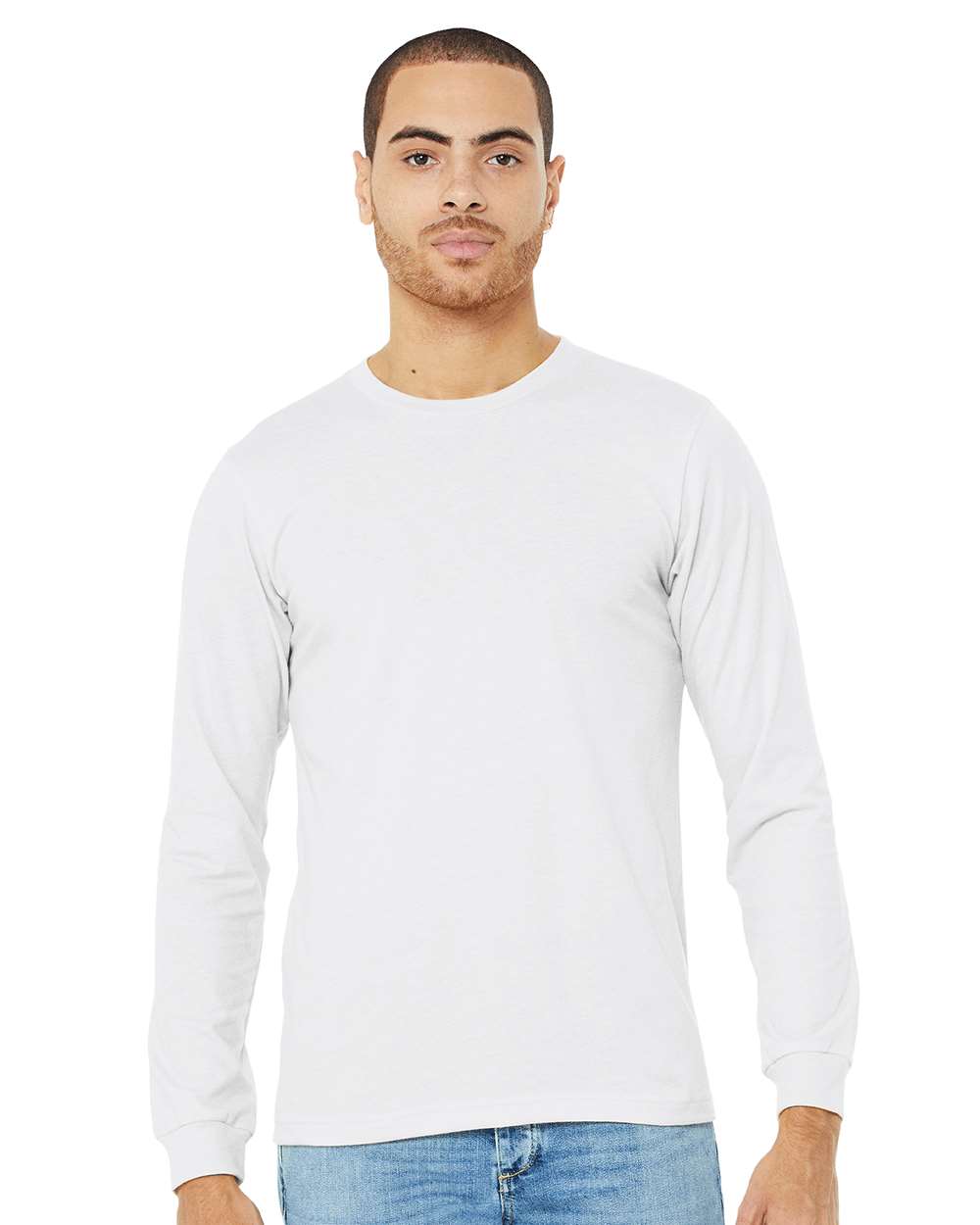 Heather CVC Long Sleeve Tee - OnModelFront - B02906012 - Solid White Blend