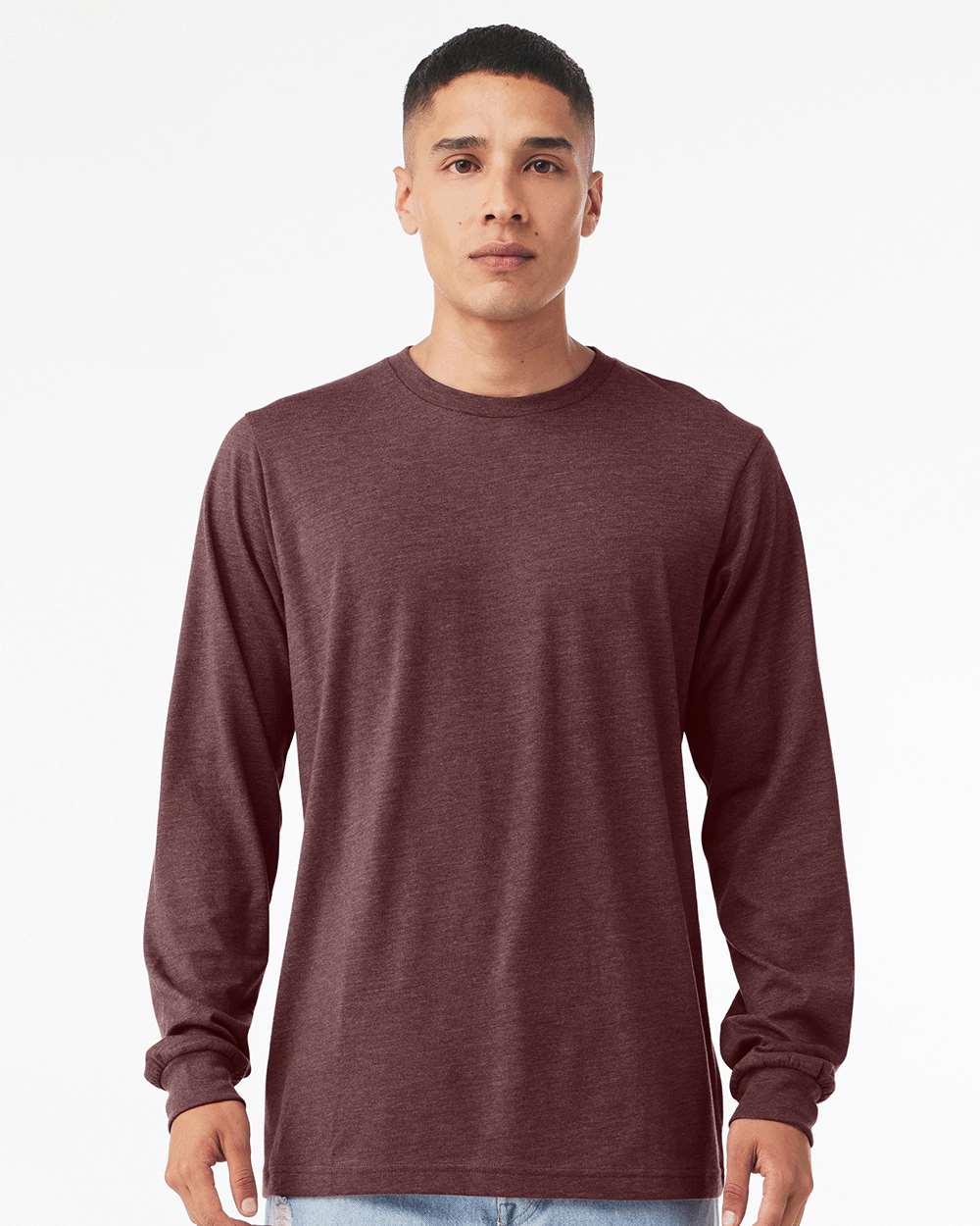 Heather CVC Long Sleeve Tee - OnModelFront - B02906052 - Heather Maroon