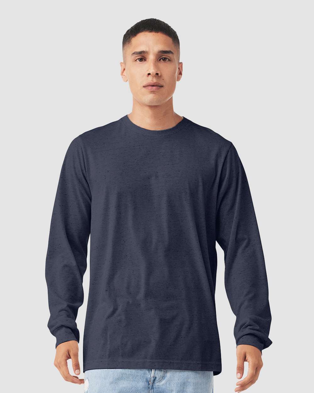 Heather CVC Long Sleeve Tee - OnModelFront - B02906062 - Heather Midnight Navy