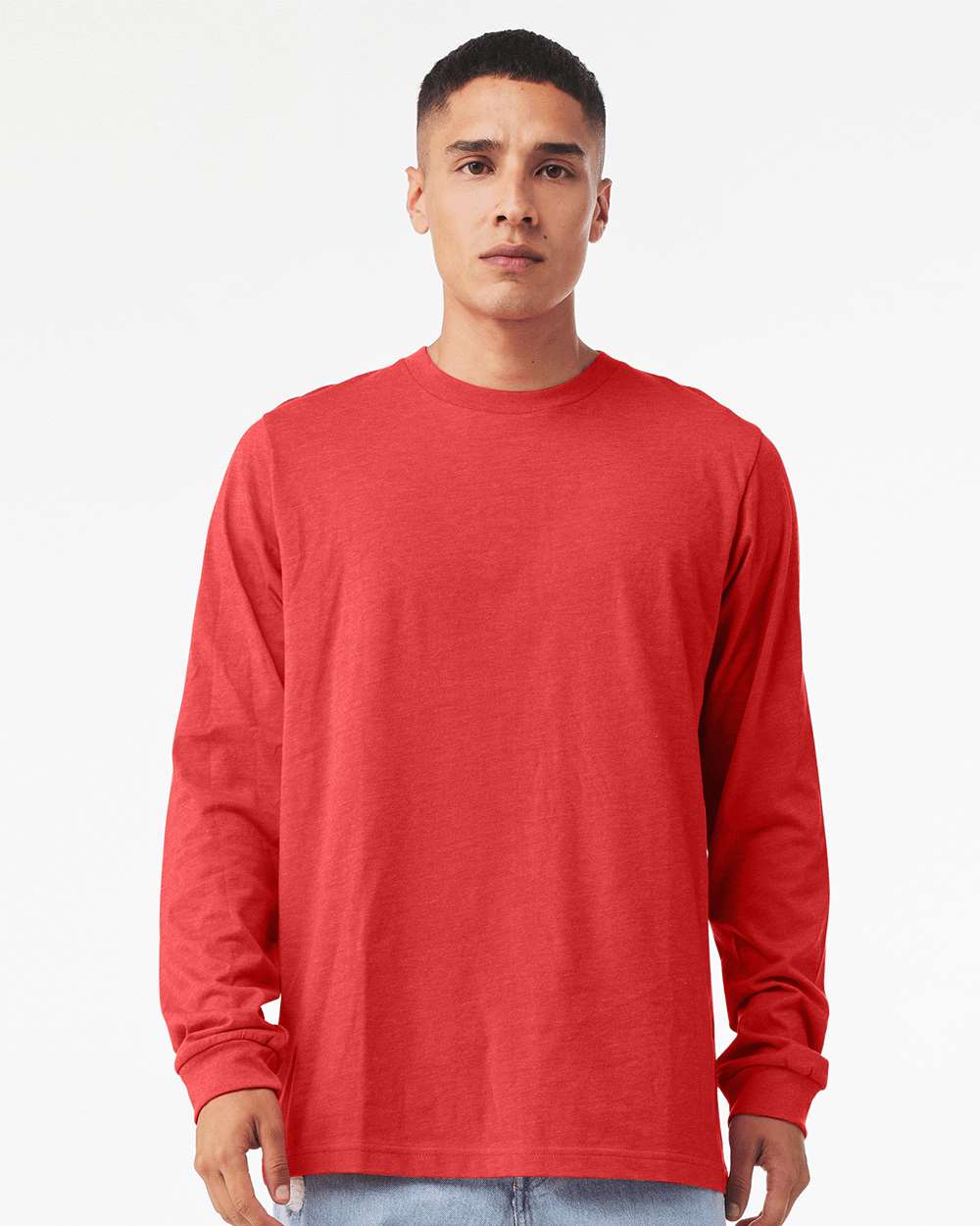 Heather CVC Long Sleeve Tee - OnModelFront - B02906122 - Heather Red