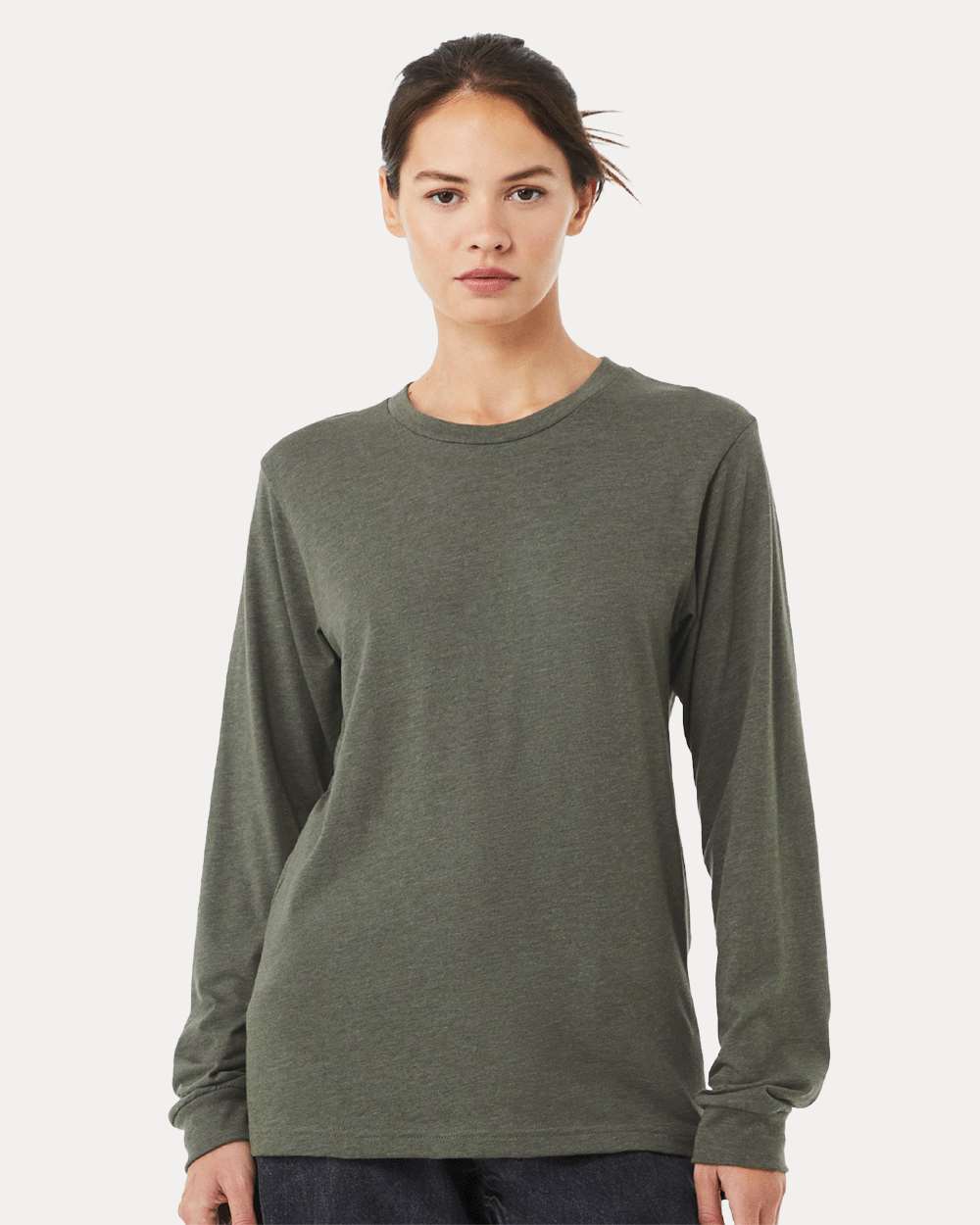 Heather CVC Long Sleeve Tee - OnModelFront - B02906152 - Heather Military Green