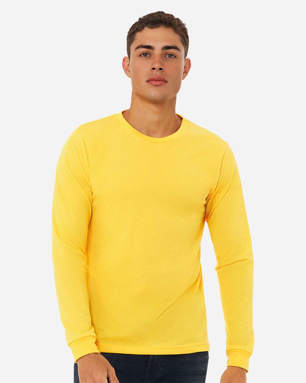 Heather CVC Long Sleeve Tee - OnModelFront - B02906422 - Heather Yellow Gold