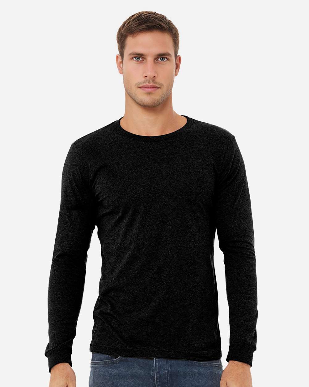 Heather CVC Long Sleeve Tee - OnModelFront - B02906512 - Solid Black Blend