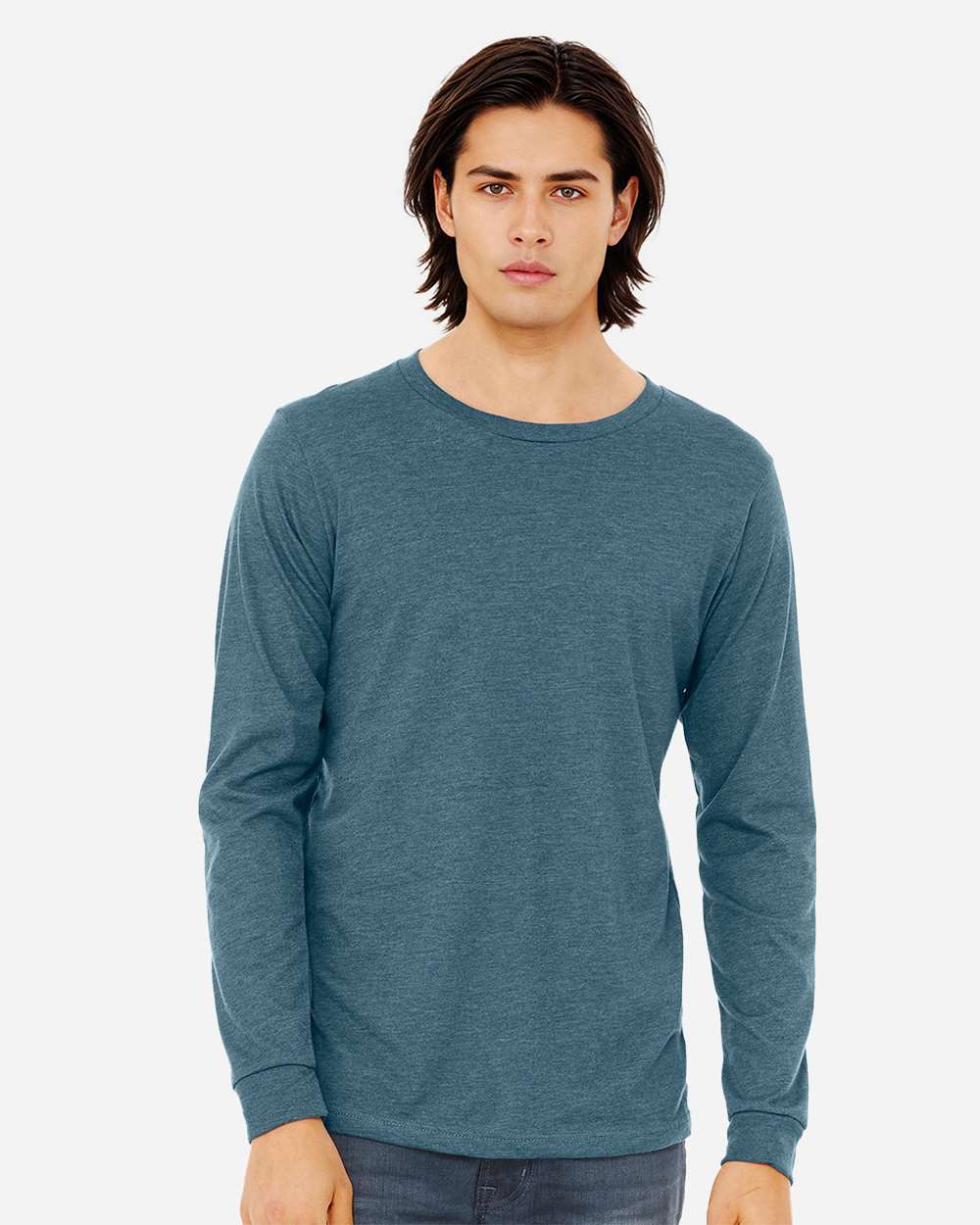Heather CVC Long Sleeve Tee - OnModelFront - B02906772 - Heather Deep Teal