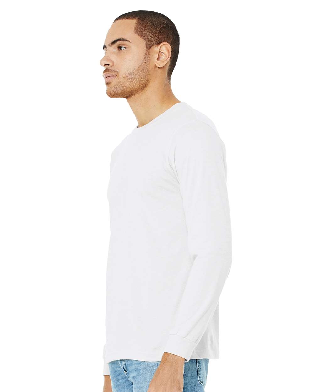 Heather CVC Long Sleeve Tee - OnModelSide - B02906012 - Solid White Blend