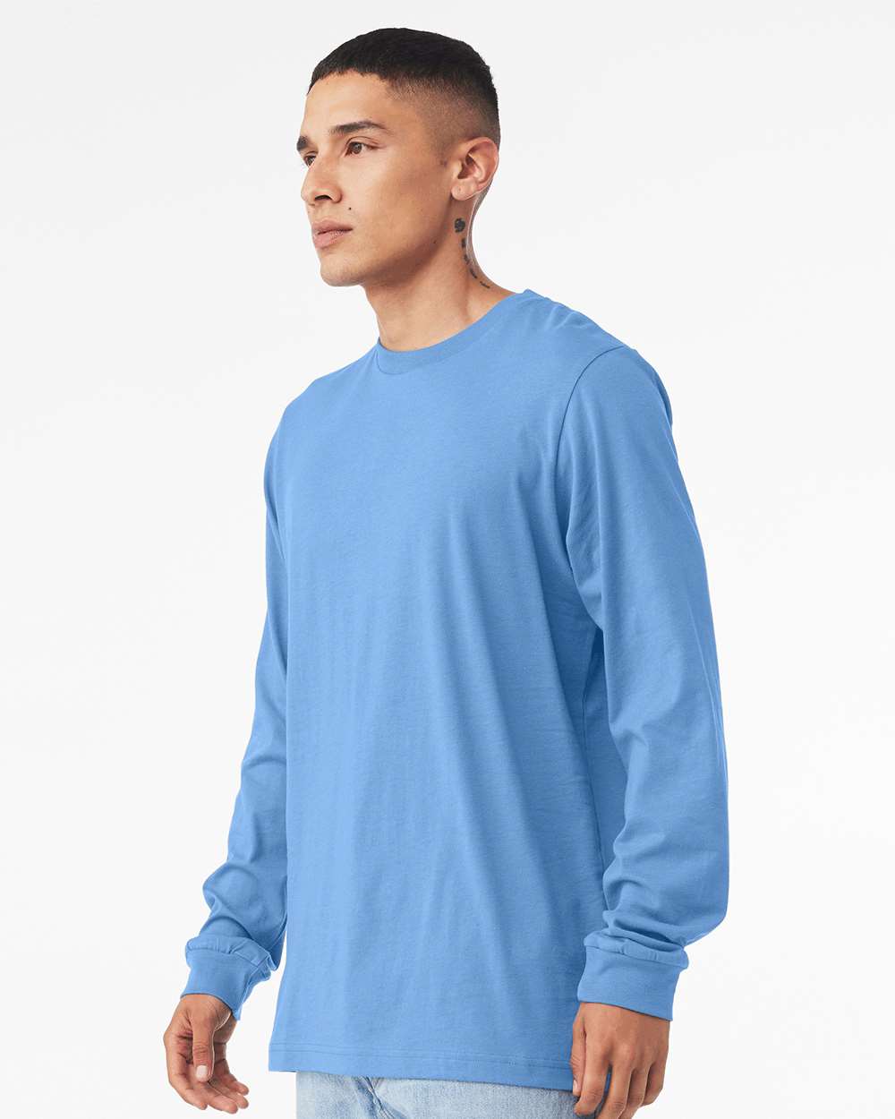 Heather CVC Long Sleeve Tee - OnModelSide - B02906022 - Heather Carolina Blue