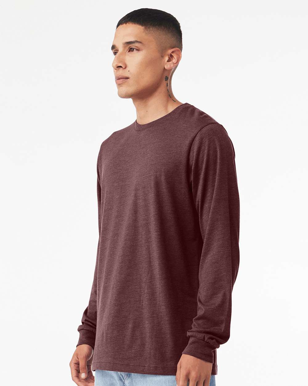 Heather CVC Long Sleeve Tee - OnModelSide - B02906052 - Heather Maroon